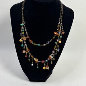 Premier Designs Multi Color Stone Layered Beaded Necklace on Bronze Tone